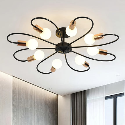 Modern Black & Gold Sputnik Chandelier - Industrial Pendant Light