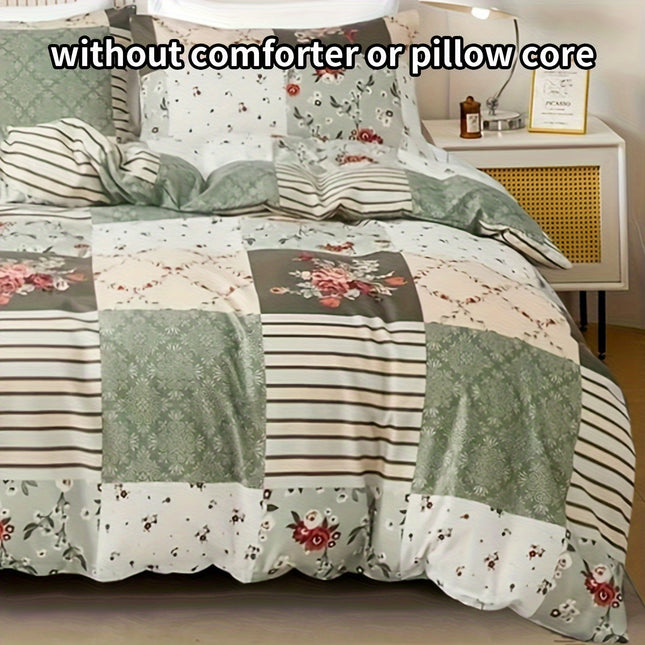 Pastoral Flower Plaid Duvet Cover Set - 3pcs Cozy Style