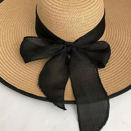 Bowknot Wide Brim Straw Hat