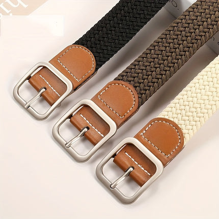 Elastic Braided Belt with Square Buckle