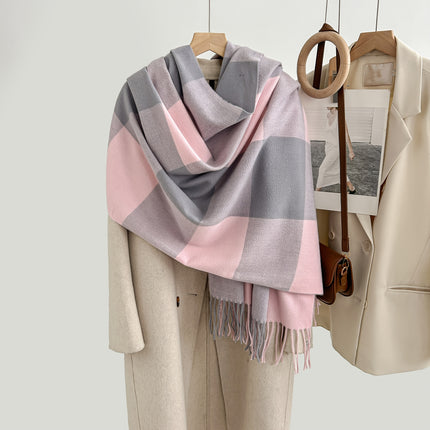 Cozy Plaid Tassel Cashmere Scarf