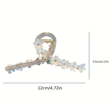 Golden Flower Double Line Rhinestone Hair Clip