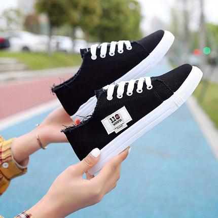 Solid Color Canvas Lace-Up Sneakers