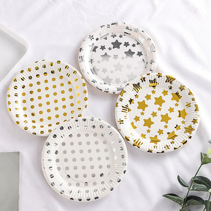 Elegant Golden & Silvery Foil Birthday Cake Plates Set