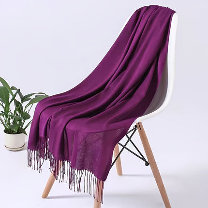 Elegant Plain Color Tassel Scarf