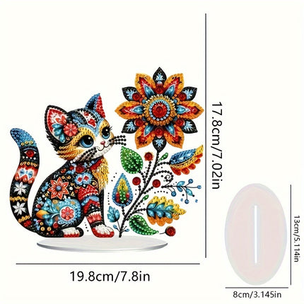 DIY Acrylic Diamond Art Kit - Cat & Flower