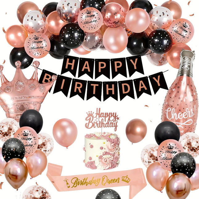 Rose Gold & Black Birthday Kit – Glamorous Party Essentials
