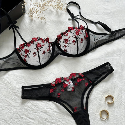 Floral Embroidery Lingerie Set