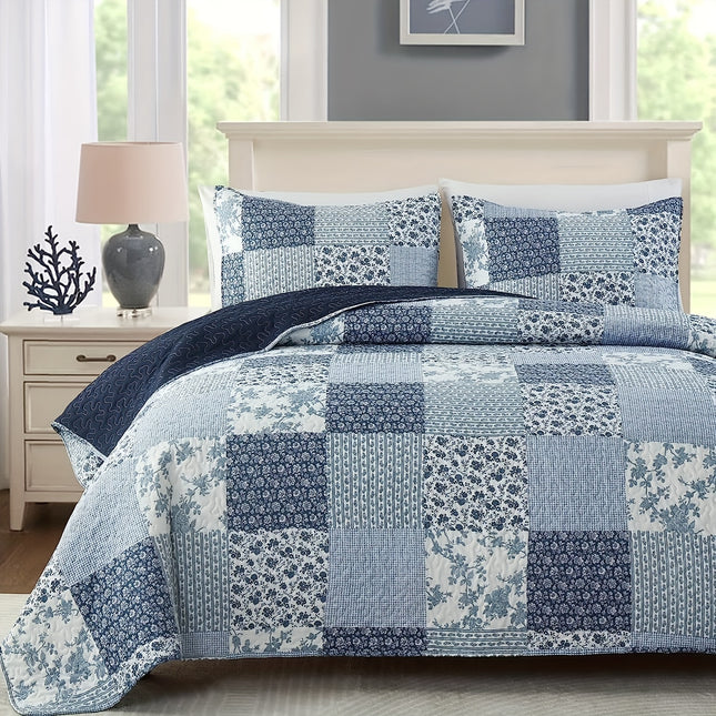 Soft & Breathable Floral Print 3pcs Bedspread Set - Reversible