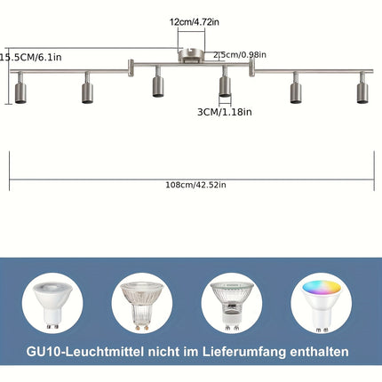 Modern Black LED Ceiling Spotlight - 6 Flames Swivel GU10 Lamp
