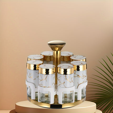 8-Piece Rotating Glass Spice Bottles Set