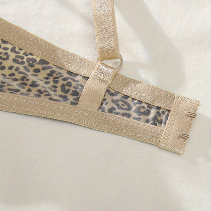 5pcs Leopard & Solid T-Shirt Bra Set