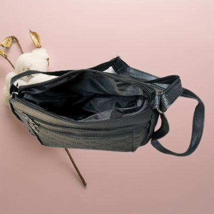 Elegant Black Faux Leather Crossbody