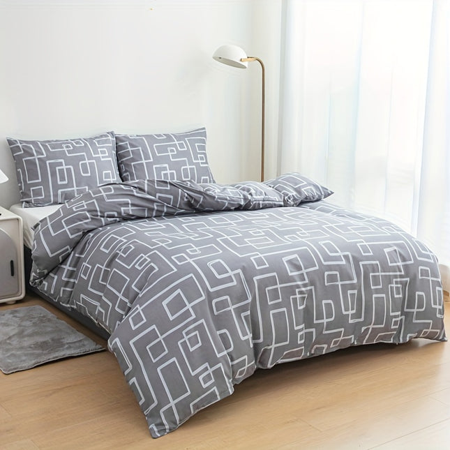 3pcs Ultra-Soft Gray Striped Duvet Cover Set