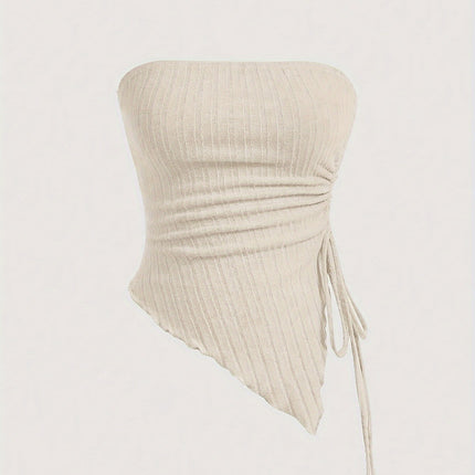 Y2K Drawstring Tube Top – Asymmetric Summer Chic - Monti Bargains