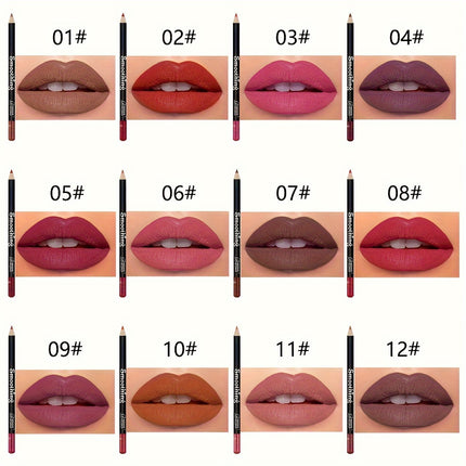 12-Color Matte Lip Liner Set - Long-Lasting, Non-Stick Cup, Natural Look for All Skin Tones