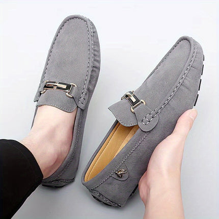 Men's Moccasin Loafers with Metallic Decor