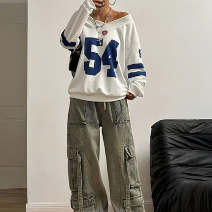 V-Neck Sports Sweatshirt with Number 54 Print – Cozy & Cool - Monti Bargains