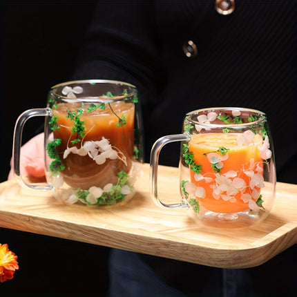 Real Flower Double-Layer Glass Coffee Cup - Elegant Gift