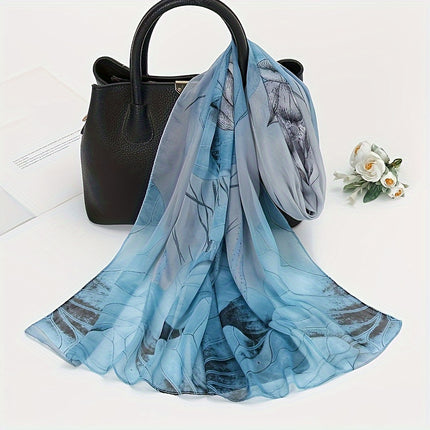 Lotus Print Chiffon Scarf for Women