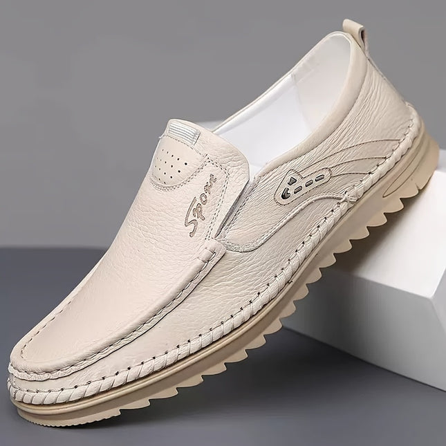 Solid Color Leather Slip-On Loafers