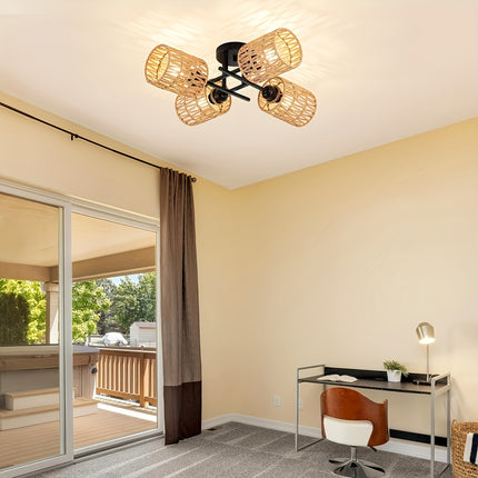 Bohemian 4-Light Semi Flush Ceiling Fixture - Handwoven Charm