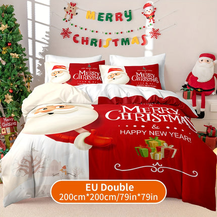 Christmas Santa Theme Duvet Cover Set - Festive & Cozy