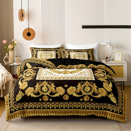 Luxury Black & Golden Digital Printed Duvet Cover Set