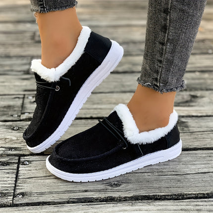 Beige Furry Trim Slip-On Loafers