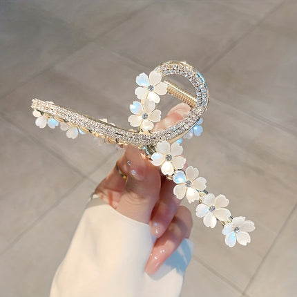 Golden Flower Double Line Rhinestone Hair Clip