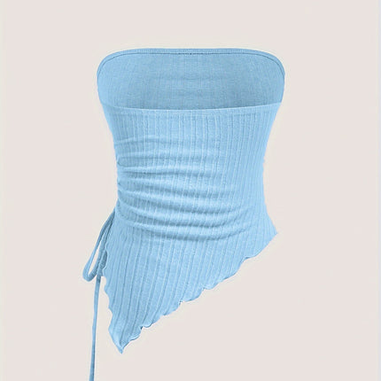 Y2K Drawstring Tube Top – Asymmetric Summer Chic - Monti Bargains