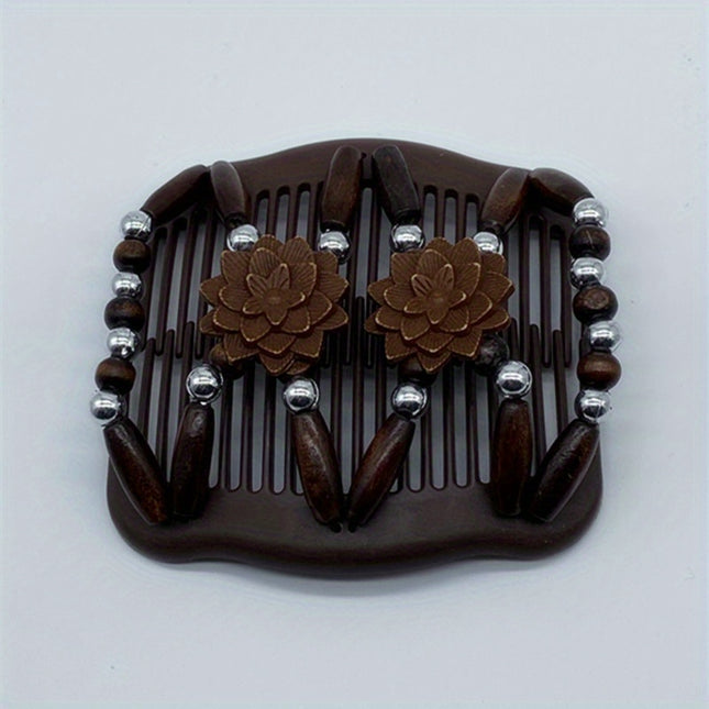 Wooden Beaded Double Hair Comb