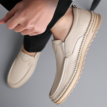 Solid Color Leather Slip-On Loafers