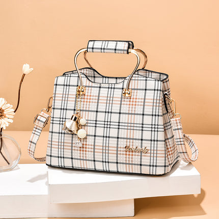 Colorblock Plaid Pendant Shoulder Bag