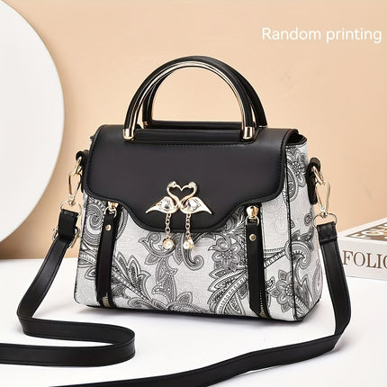 Geometric Print Faux Leather Handbag