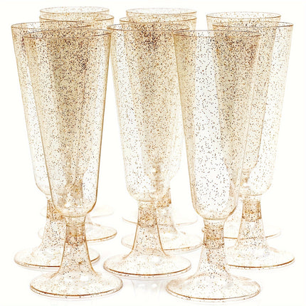 25pcs Golden Glitter 5oz Plastic Champagne Flutes