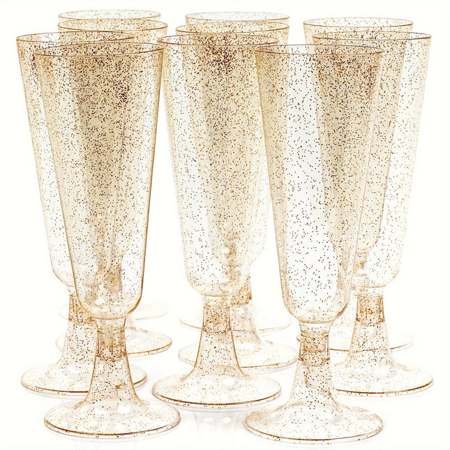 25pcs Golden Glitter 5oz Plastic Champagne Flutes