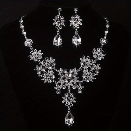 Royal Blue Leaf Flower Necklace & Earrings Set