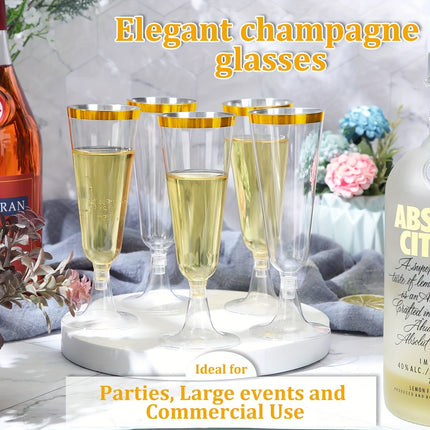 25pcs Set of 150ml Crystal Clear Champagne Flutes with Golden Rim