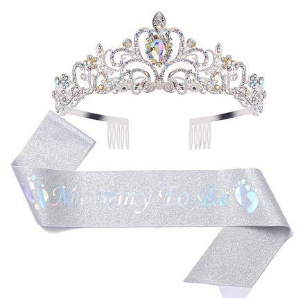 Elegant Mom-to-Be Crown & Sash Set – Celebrate in Style!
