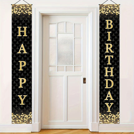 1pair Happy Birthday Black Golden Checkered Door Curtain