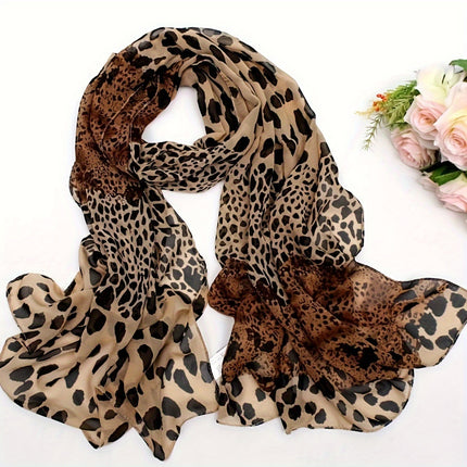 Boho Leopard Print Chiffon Scarf