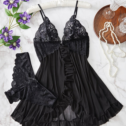 Lace Spliced Front Split Chemise