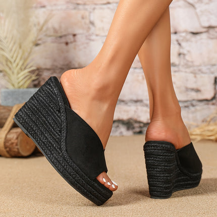 Elegant Solid Color Wedge Sandals