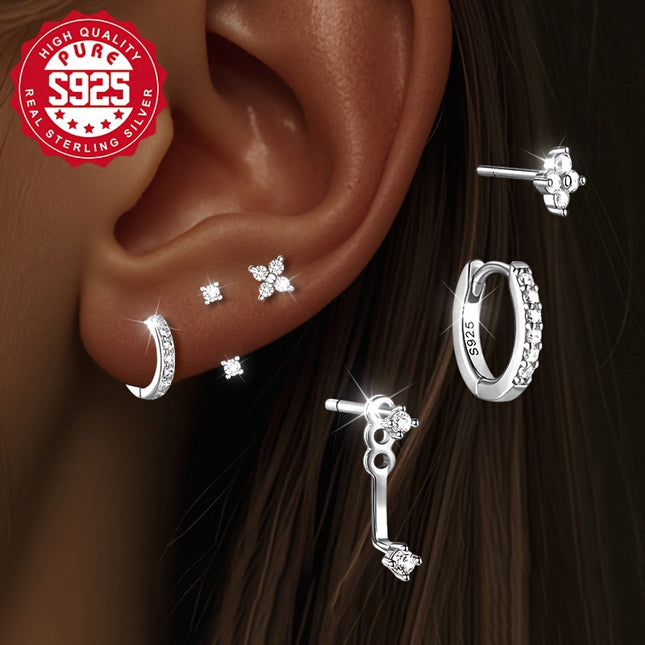 S925 Silver Flower Zirconia Earring Set