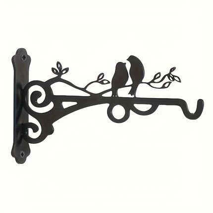 Elegant Black Wrought Iron Bird Design Flower Pot Hanger