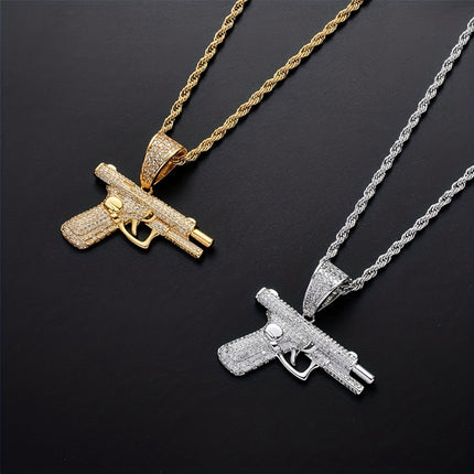 Hip-Hop Zirconia Pistol Necklace
