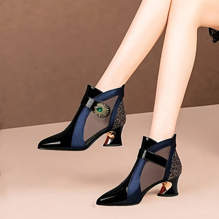 Elegant Chunky Heel Mesh Ankle Boots