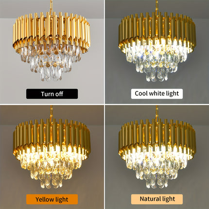 Elegant 3-Tier Crystal Chandelier - Modern Flush Mount