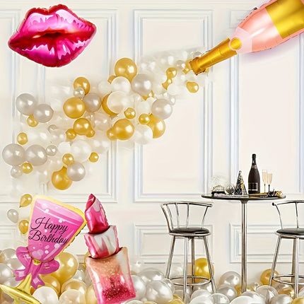 Champagne Lipstick Wine Glass Foil Balloons – Party Fun
